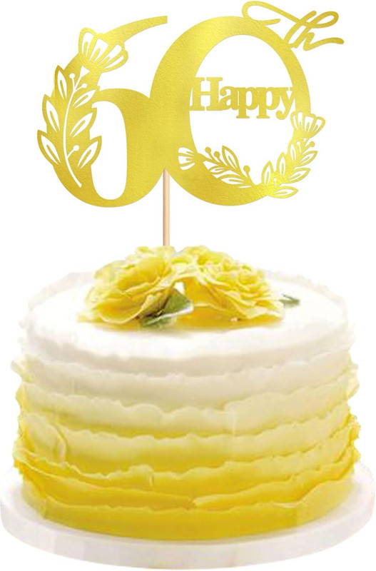 TrifleArte Happy 60th Birthday Cake Topper | Gold Glitter Cardboard Cake Decoration Cake Topper(Gold Pack of 1)