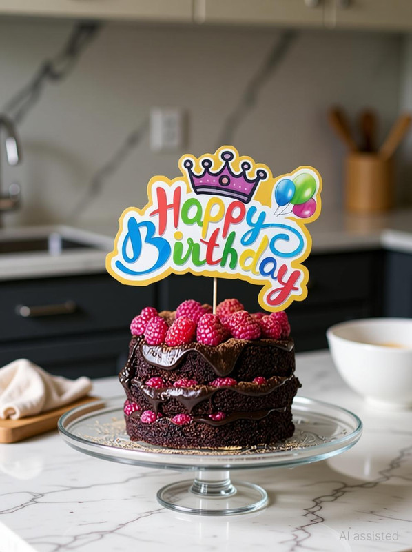 PopTheParty happy birthday cake topper with led Cake Topper(Multicolor Pack of 1)
