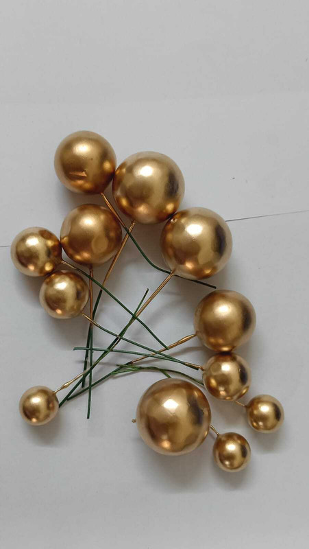 Marvino GOLDEN FAUX BALLS DECORATION Cake Topper(GOLDEN Pack of 12)