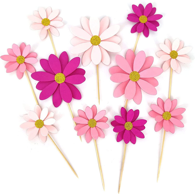 Incrizma Blush Pink Daisy Party Picks Cupcake Toppers Toothpicks Cupcake Topper(Pink Pack of 1)