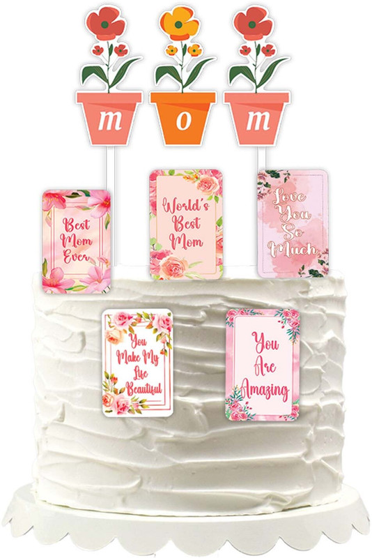 chefmarche MOTHERS DAY TAG Cake Topper(YELLOW, RED Pack of 6)