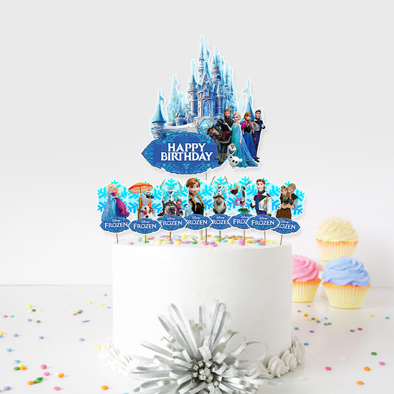 Suruchi Strokes Frozen Happy Birthday Theme Party Decoration items for Girls Cake Toppers Set Cake Topper(multi Pack of 9)