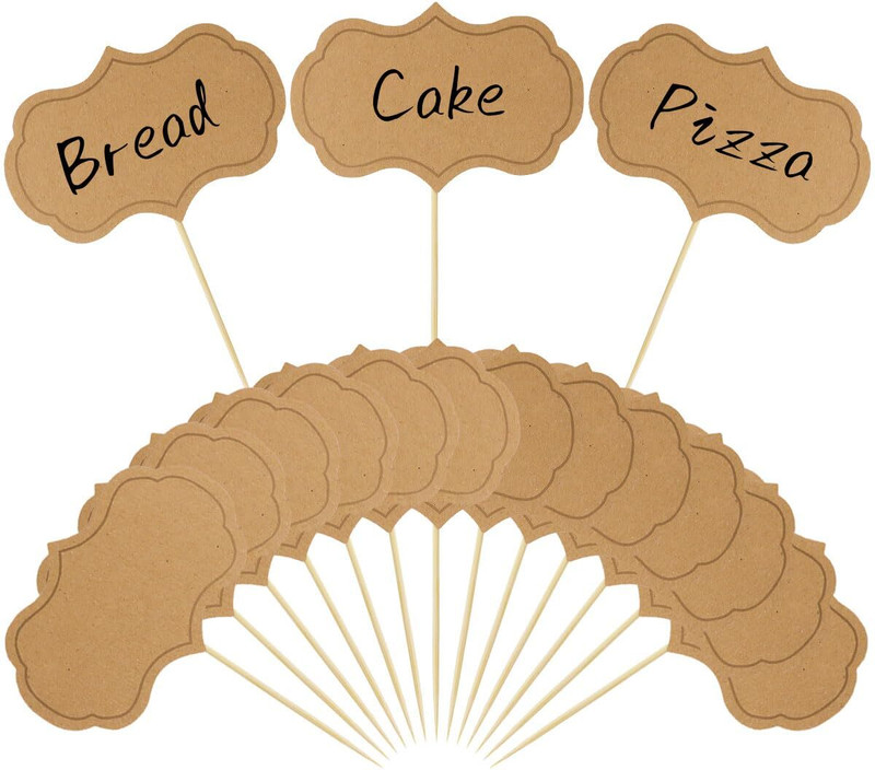 Festiko Blank Food Toppers (Shape1), Food Labels for Party Buffet Cupcake Topper(Brown Pack of 30)
