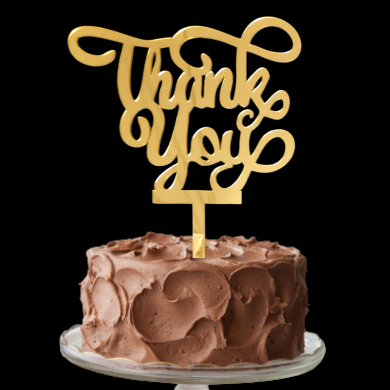 Party Decorz Thank You Cake Topper | 5 Inch Thanks Cake Topper(Gold, Pack of 1)