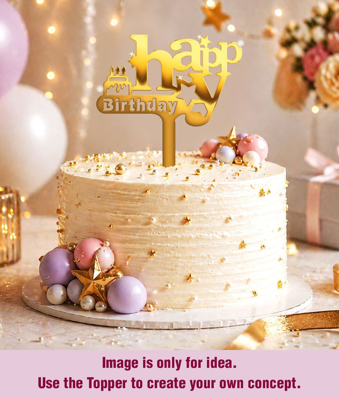 Taitil Happy Birthday Acrylic Cake Topper(Gold Pack of 1)