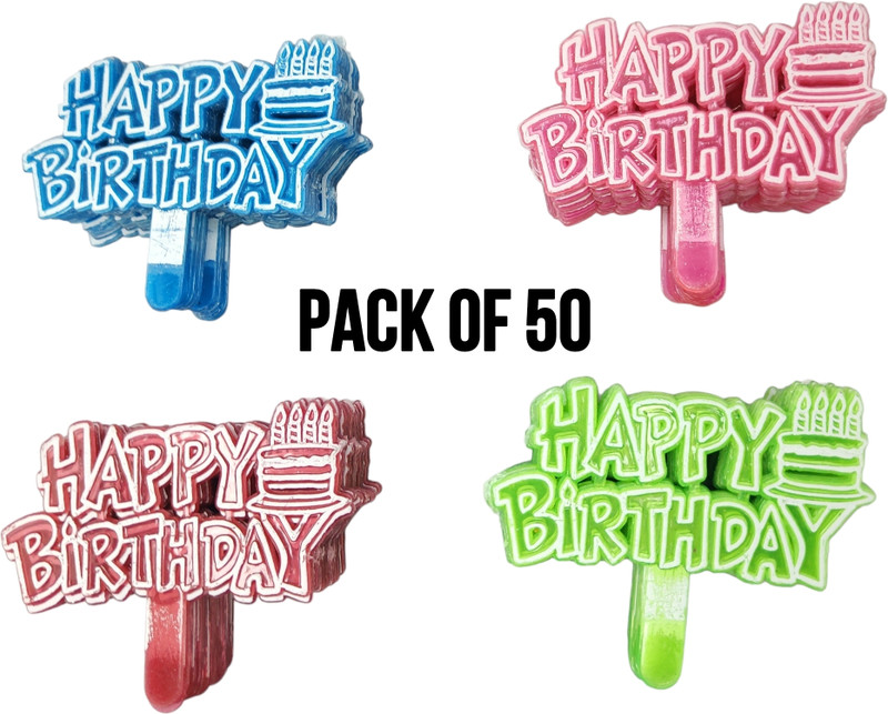 AMELI Happy birthday cake topper for cake decoration F900015 Cake Topper(4 Different color Pack of 50)