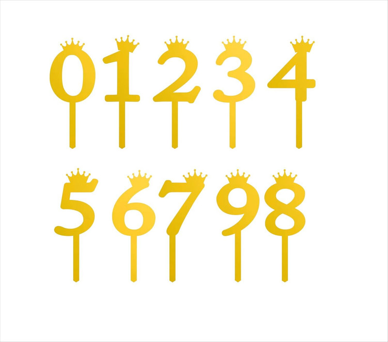Incrizma Acrylic Crown Numbers Cake Topper(Golden Pack of 10)