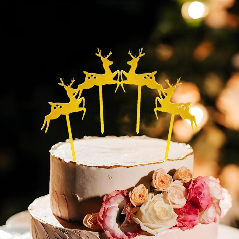 PopTheParty Pop The Party 4 pcs Gold Deer Cupcake Toppers for Wedding Birthday Decorations Edible Cake Topper(Golden Pack of 4)