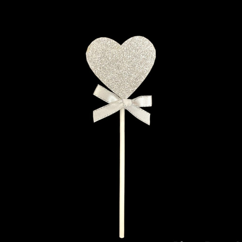 Bakewareind Silver Heart Stick Decorating Cake Topper Cake Topper(pink Pack of 1)
