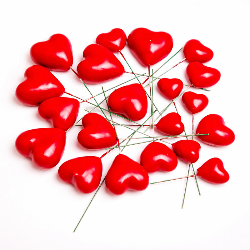 JAMBOREE 20pcs Red Heart Cake Toppers Glossy Faux Ball Decoration Picks Cake Topper(Red Pack of 20)
