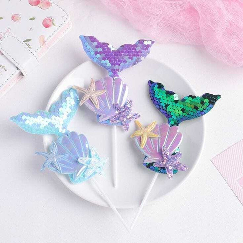 Bakewareind Mermaid Tail Cake Decoration Cake Topper, 1pcs Cake Topper(blue, purple, green, pink Pack of 1)