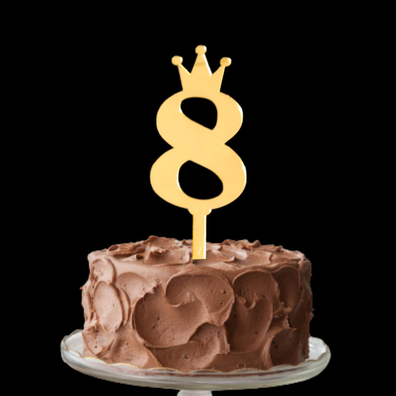 Party Decorz Number 8 Cake Topper | 4 Inch Eight Number Golden Acrylic Cake Topper(Gold Pack of 1)