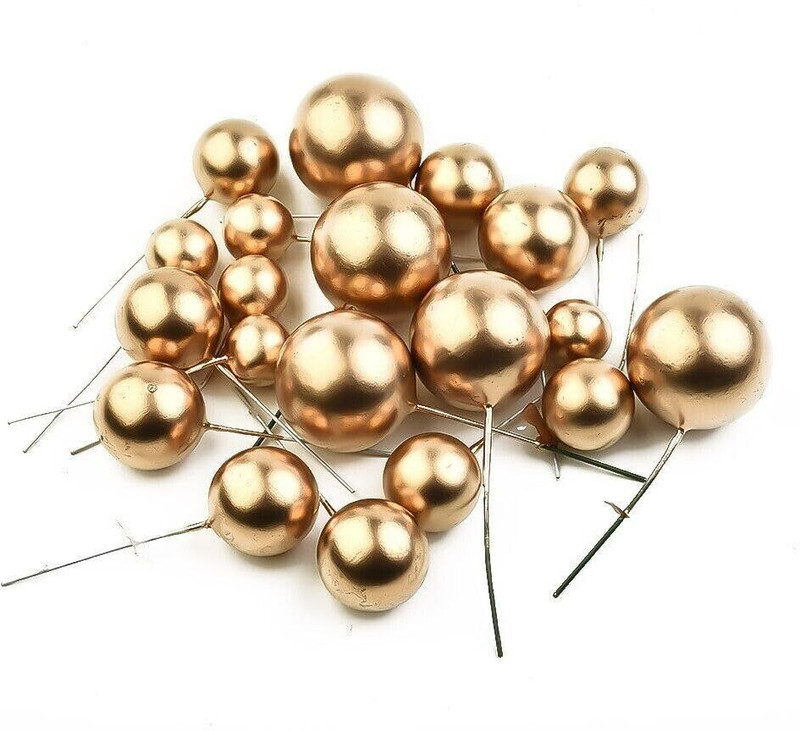 the bake mart Decorative Golden Berry Ball Stems for Home Decoration & DIY Craft Edible Baking Sprinkles(Golden Pack of 20)