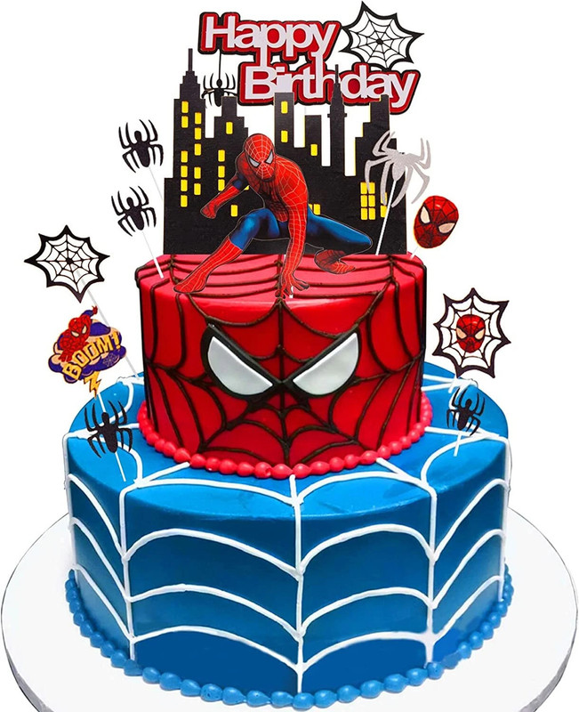RG Accessories Spiderman Theme Cake Topper Cake Topper(Red, Blue Pack of 12)