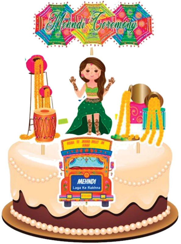 chefsmarche MEHNDI CEREMONY THEME Cake Topper(MULTI COLOR Pack of 5)