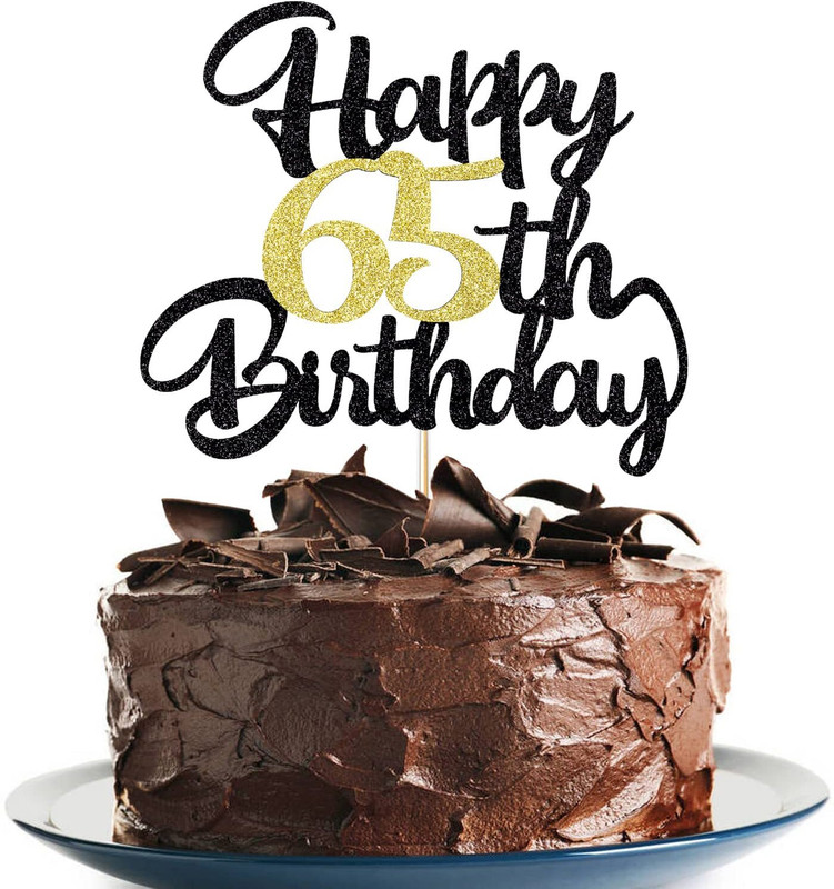 ITSYYBOO Klionjor 65th Happy birthday cake topper happy birthday cake decoration Cake Topper(BLACK, gold Pack of 1)