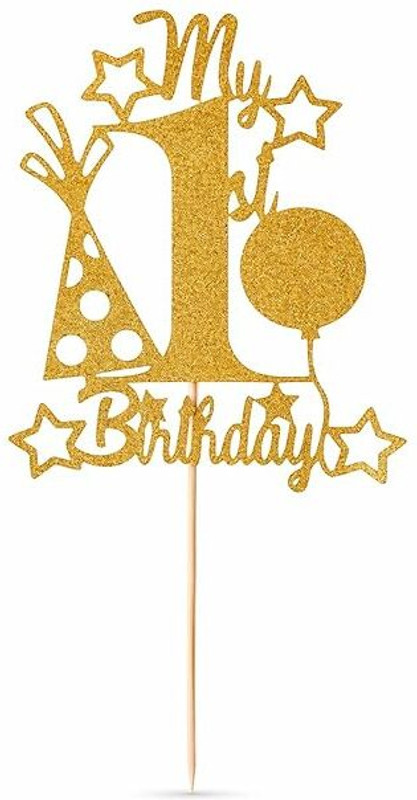 Festiko Happy Birthday Golden Glitter Cake Topper(Gold Pack of 7)