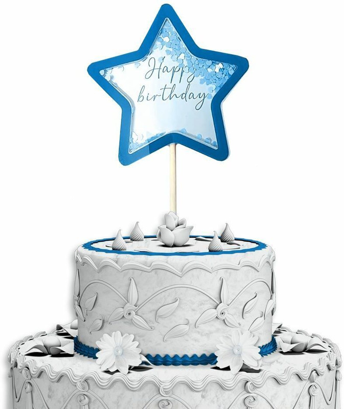 PopTheParty Twinkle Star Cake Topper for Birthday Star Theme Cake Decoration Cake Topper(blue Pack of 1)