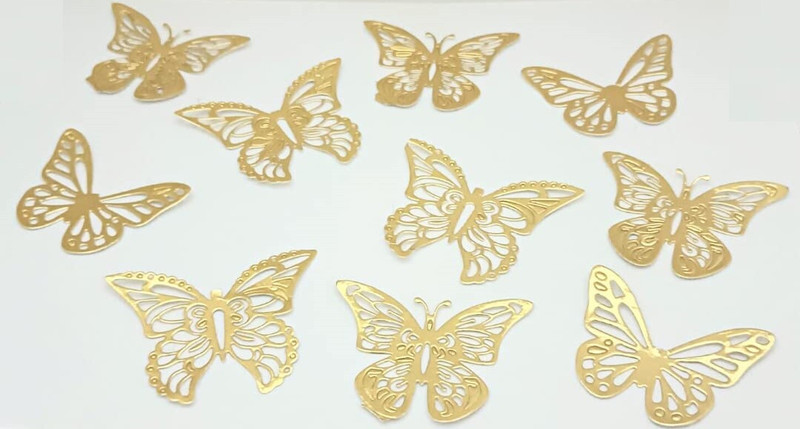 noble foods Golden Butterfly Paper Topper 10pcs For Cake Desert Brownie Cupcake Decoration Cake Topper(Golden Pack of 10)