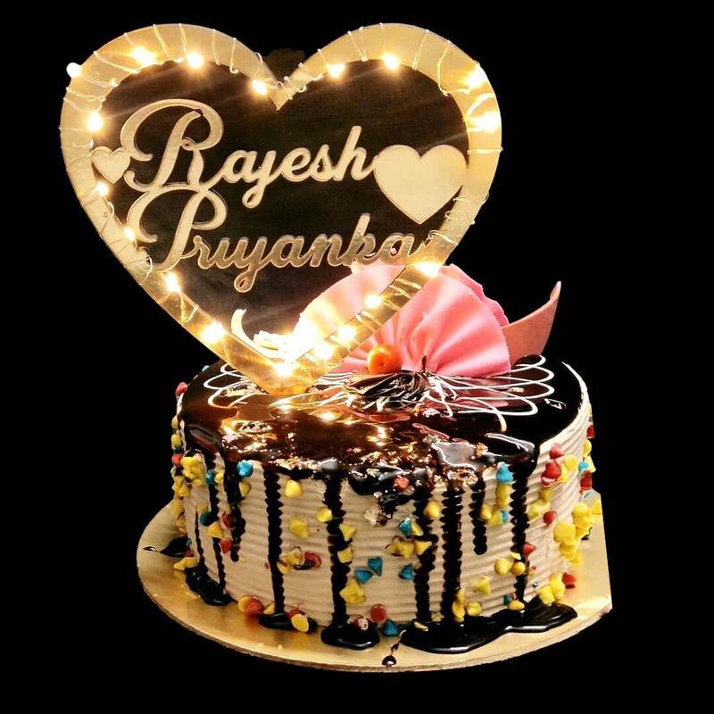 Unique Palette Customized Wedding Engagement Cake Topper with Acrylic Name Date| Cake Topper Cake Topper(Golden Pack of 1)