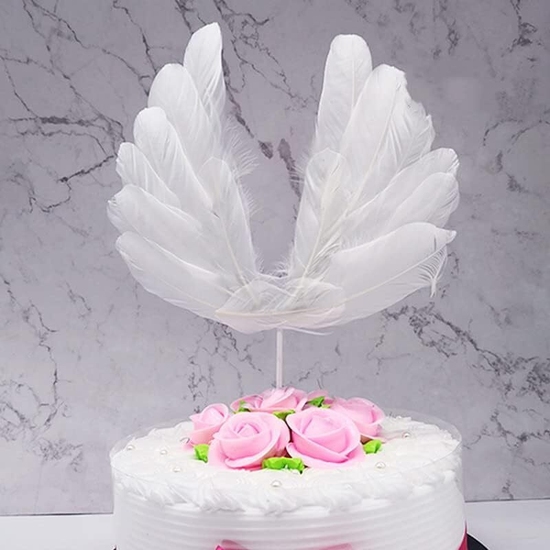 JAMBOREE Angel Feather Wing Cake Toppers For Birthday Anniversary Baby Shower Wedding Cake Topper(White Pack of 5)