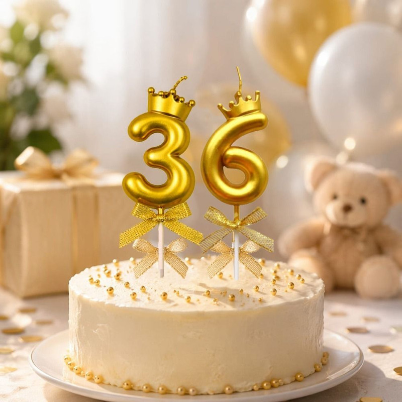 PopTheParty Elegant Golden Crown Number 33 Candle for Celebration Cake Topper(gold Pack of 2)