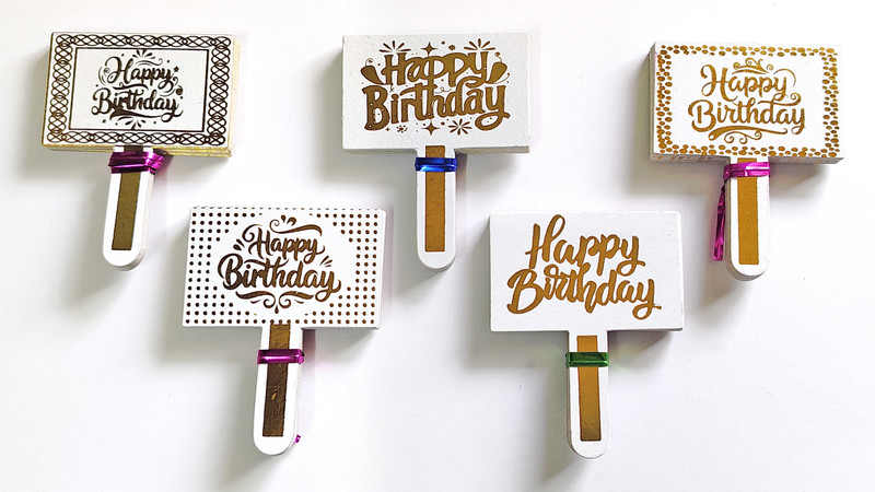 Taitil Happy Birthday Cake Topper(White with Gold Foil Pack of 100)
