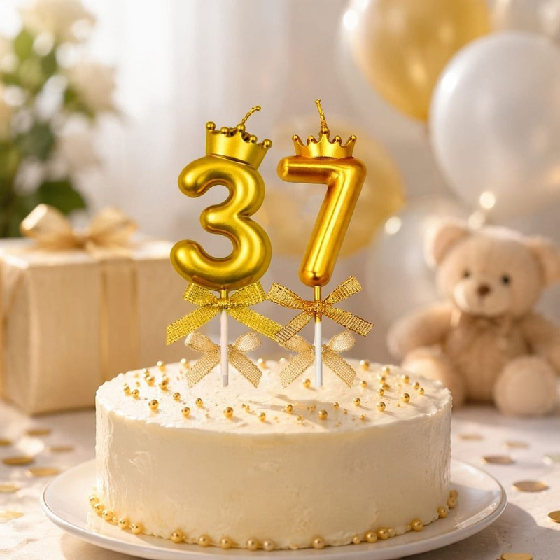 PopTheParty Number 43 Gold Crown Birthday Candle Party Supplies Cake Topper(gold Pack of 2)