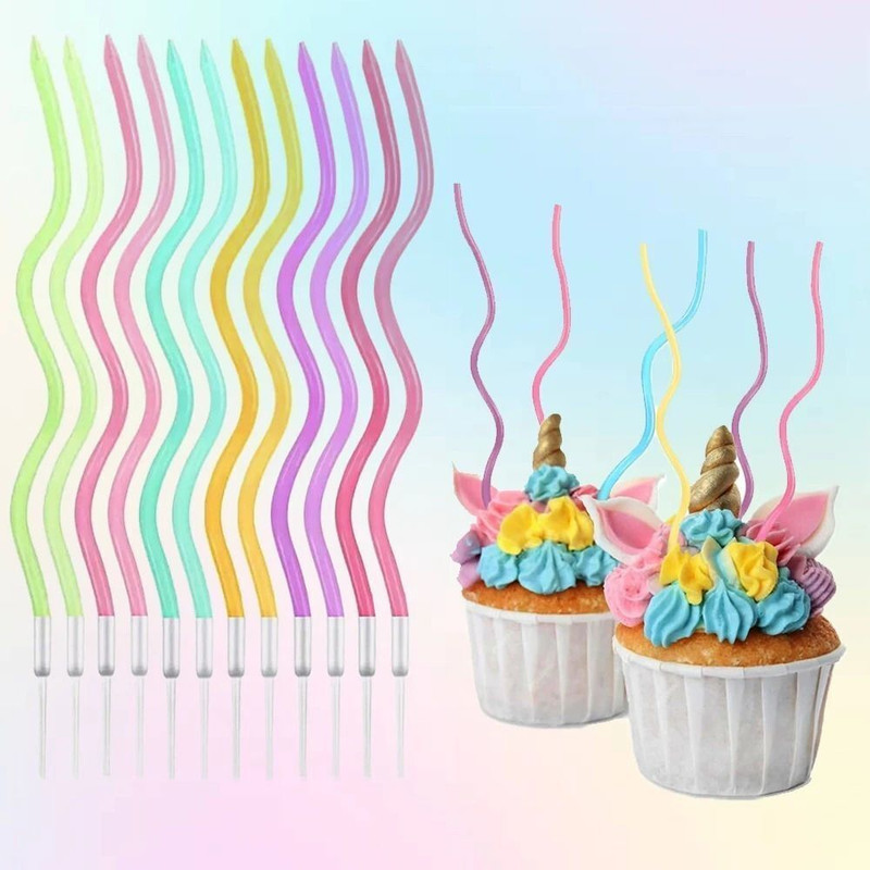 PopTheParty Multi pastel Twisted Spiral Candles Long for Decoration as Cake Topper(Multicolor Pack of 12)