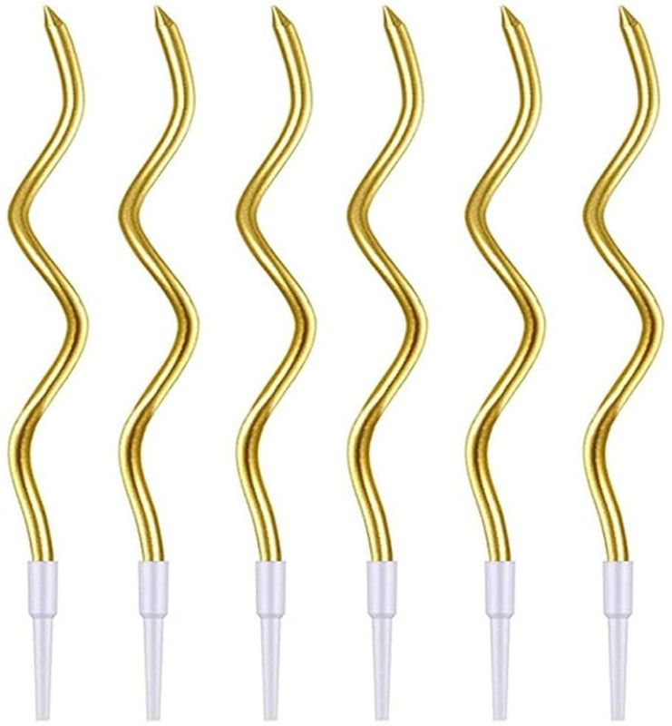 PopTheParty Golden Twisted Spiral Candles Long for Decoration as Cake Topper(Gold Pack of 12)