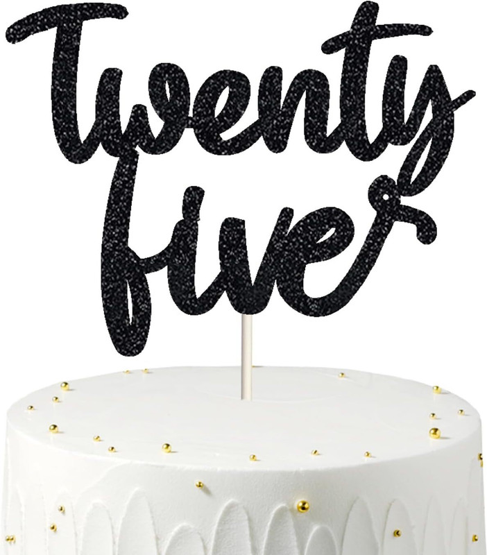 ITSYYBOO Happy 25th Birthday Cake Topper twenty five Birthday Cake Toppers Cake Topper(BLACK Pack of 1)