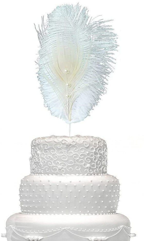 PopTheParty White Feather Topper Decoration For Party & Celebration Edible Cake Topper(White Pack of 1)