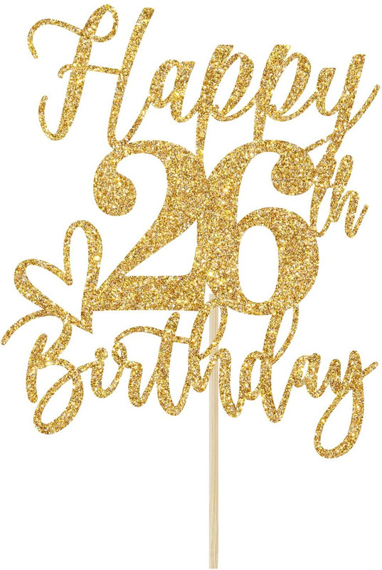 ITSYYBOO Cake Topper, Happy Birthday Party Supplies (Happy 26th Birthday, Gold Glitter) Cake Topper(GOLD Pack of 1)