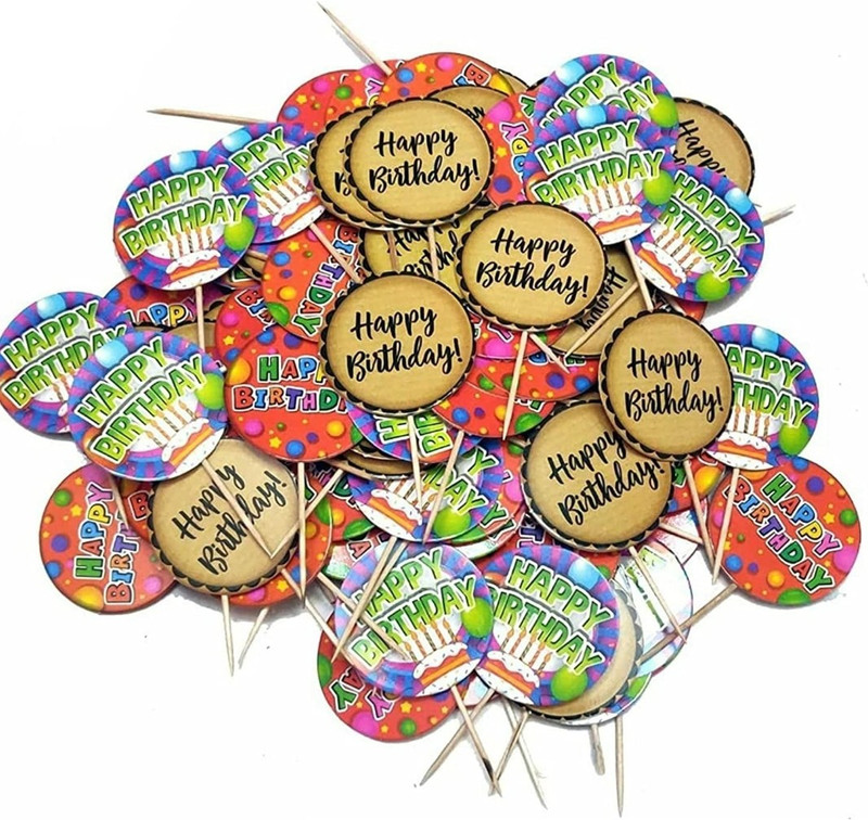 RDHinc Cake , Happy Birthday Paper Tags, Cupcake Topper(Multicolor Pack of 100)