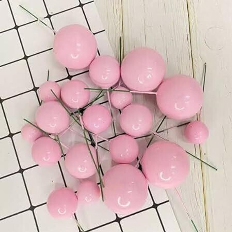 shizal 20 pcs Pink faux balls topper Cake Topper(Light pink Pack of 20)