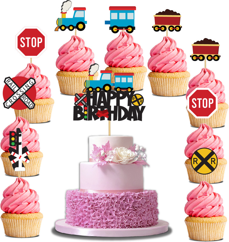 RG Accessories Train Theme Cake Topper For Birthday Cake Decoration 1 Set Cake Topper(Red, Blue, Pink, Black Pack of 1)