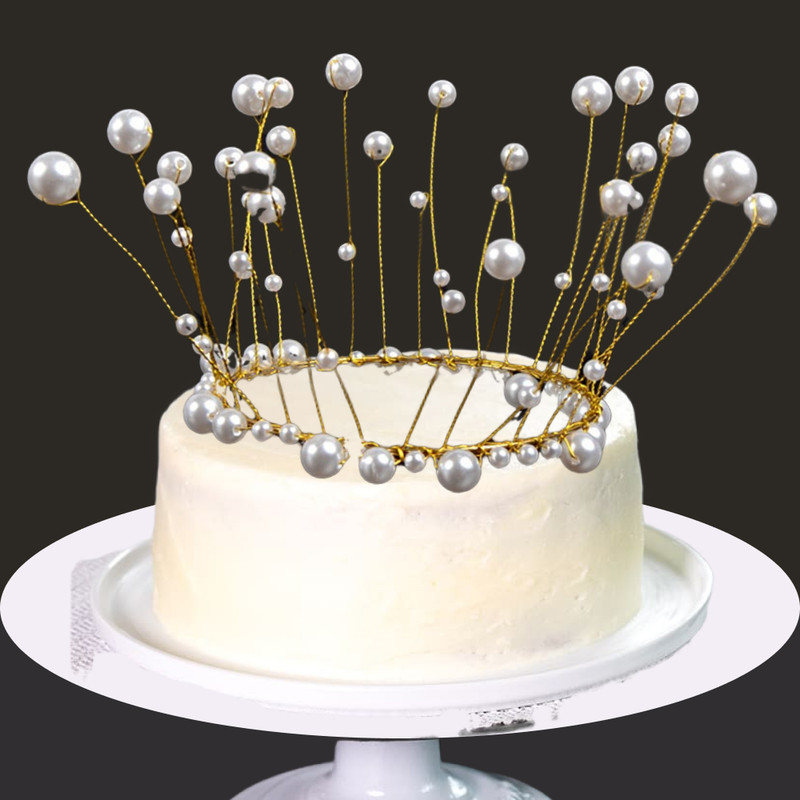 Hritz Baker Mart Pearl_Crown_GW_01 Cake Topper(Golden Pack of 1)
