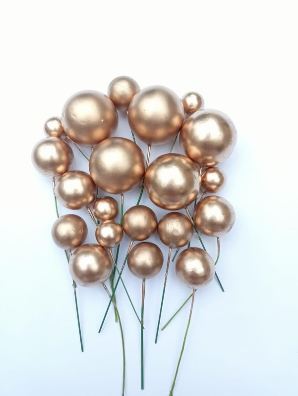 BAKERS4U 20 pc Faux Bal topper 4 Size Mix cake topper Cake Topper(golden Pack of 20)