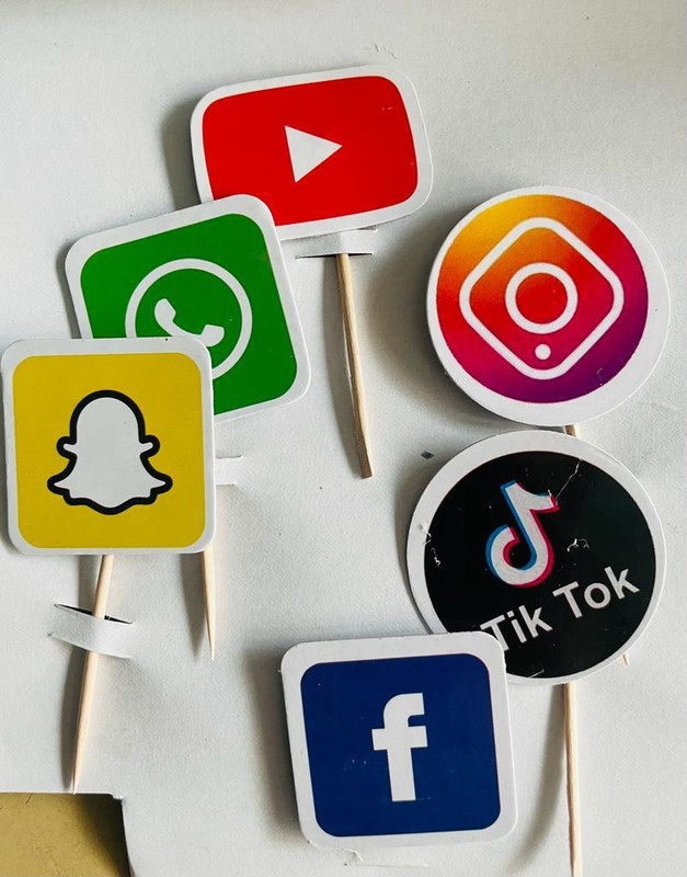 Kapoor stores Social Media Icons Cake Toppers, Acrylic UV Printed Theme Design Decoration Cake Topper(Multicolor Pack of 6)