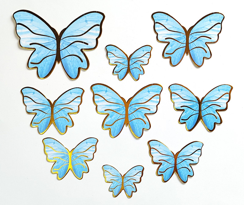 Taitil Butterfly Cake Decoration Cake Topper(Light Blue with Gold Trim Pack of 9)