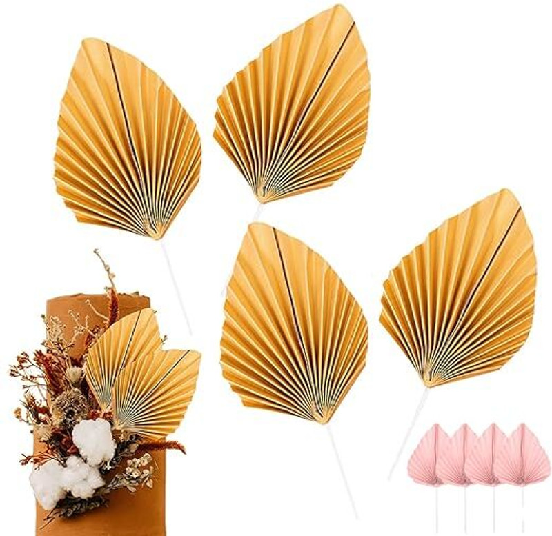 shizal Golden palm leaf topper uses for cake decoration Cake Topper(GOLDEN Pack of 2)