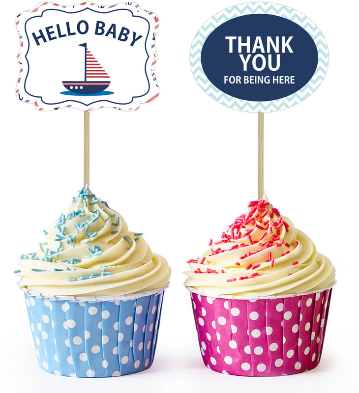 Inkdotpot Baby Cot Baby Shower Double Sided Cupcake Topper DIY Party Favors Kit 50 Pcs Cupcake Topper(White Pack of 30)