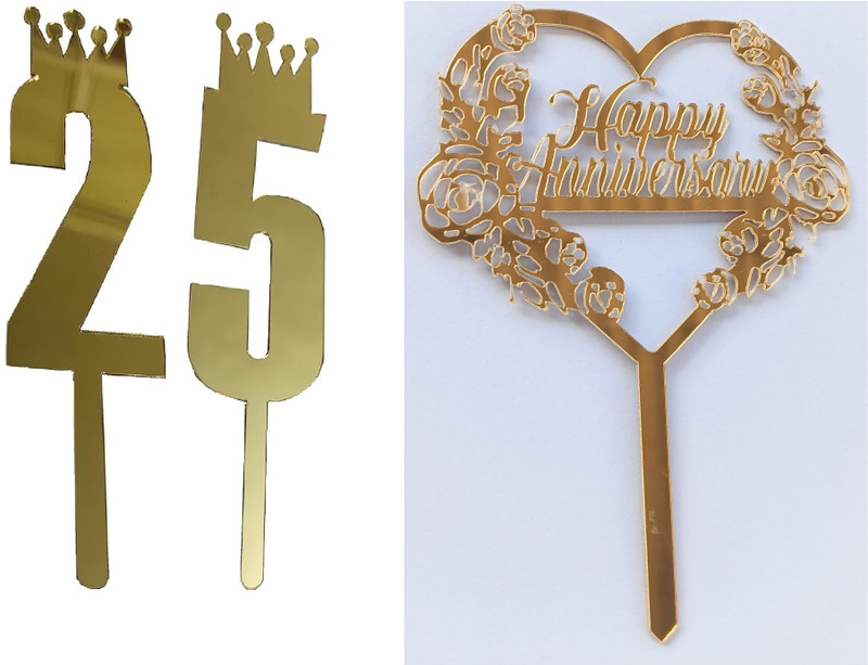 MOREL 25 NUMBER TOPPER AND HAPPY ANNIVERSARY CAKE TOPPER FOR 25TH ANNIVERSARY (GOLDEN) Cake Topper(GOLDEN Pack of 1)