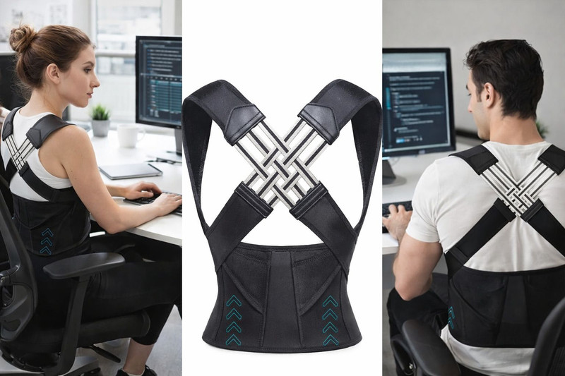 fitstor Adjustable Cross Back Posture Corrector for Men Women Support Supporter Balance Step(Black)