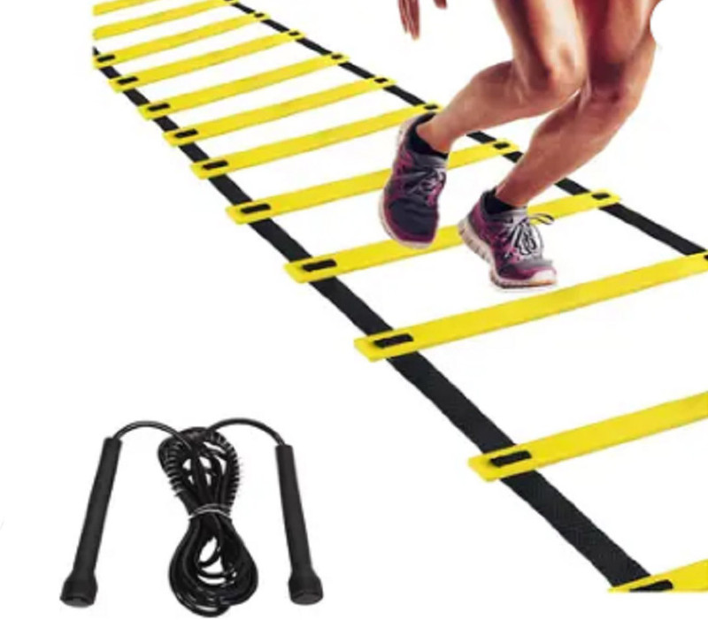 Apolestar 4 Meter Speed / Agility Ladder 8 Rungs with Cover and 1 Rope for Speed & Stamina Balance Step(Yellow)