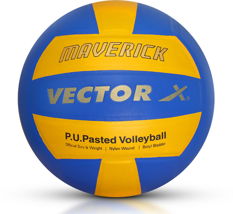 VECTOR X 18 Panel Maverick PU Pasted Butyl Bladder Durable Antislip Water Resistant Beach Volleyball - Size: 4(Standard, Pack of 1, Blue, Yellow)