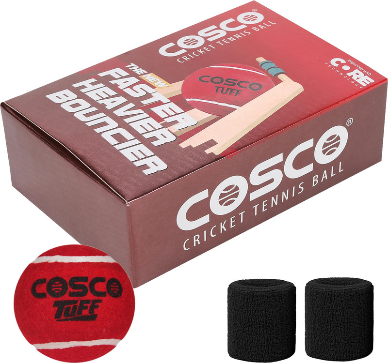 COSCO Tuff Cricket Red Color Ball (Pack of 6 Balls), Wrist Band Cricket Training Ball(Standard, Pack of 1, Red)