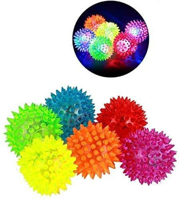 HK Toys Light up Squeaky Sound Spikey Rubber Ball Light up LED Spiky Ball Puffer Ball