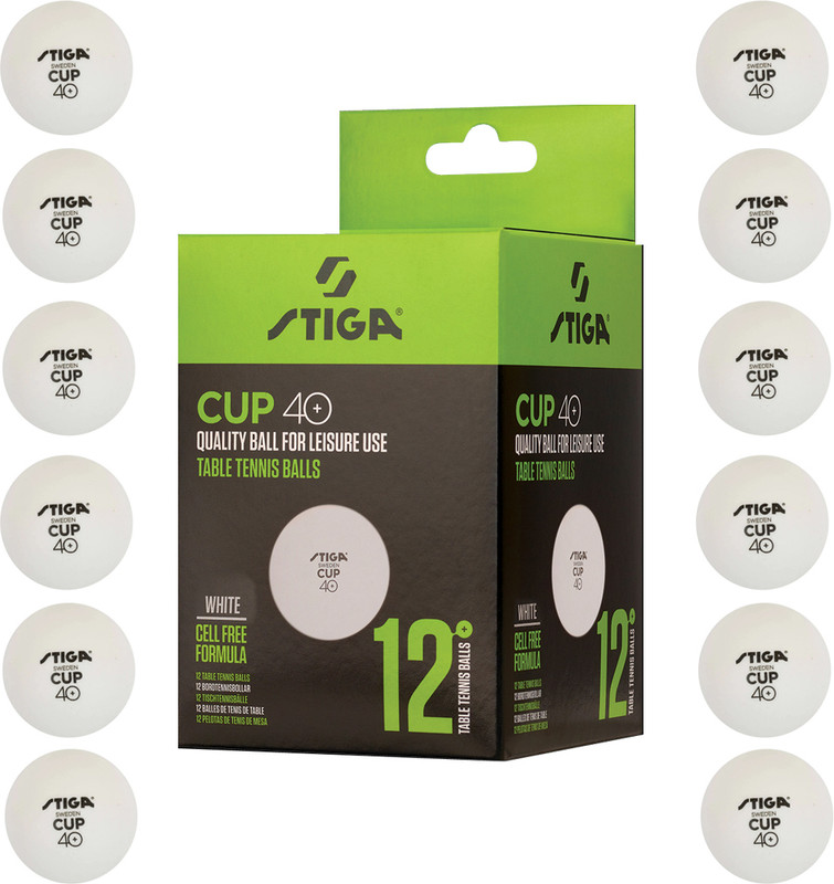 COSCO Stiga Cup 40+mm (Durability and extreme resilience) Table Tennis Ball(Standard, Pack of 12, White)