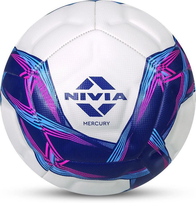 NIVIA Mercury, 12 Panel Design, PU Leather, Power Stitched, Soccer , Match Football - Size: 5(Standard, Pack of 1, White, Blue)